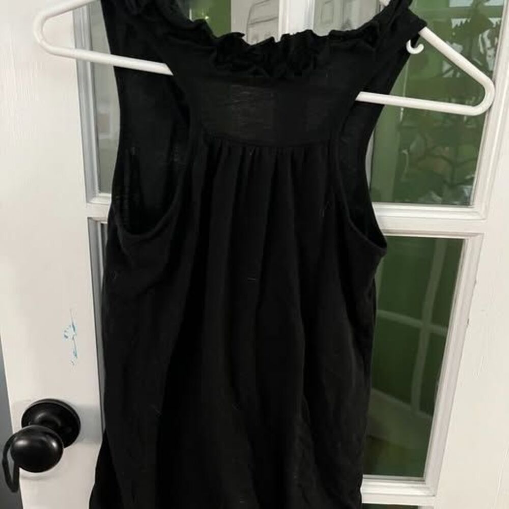 Color Story Black Ruffle Neck Racerback Tank Top Size M - Picture 4 of 4